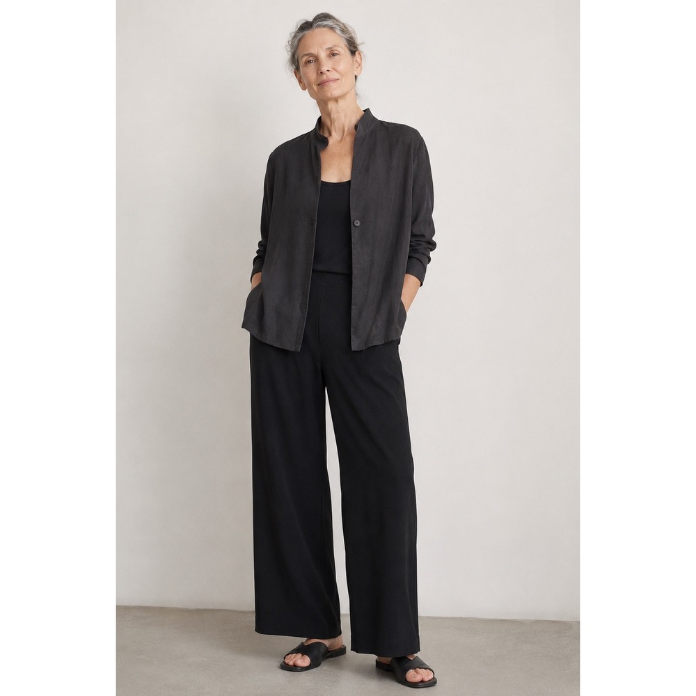 NWOT Eileen Fisher M Black Italian Fabric One Button Cardigan Jacket Blazer